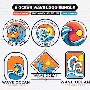 海の波のクリップアート テンプレートのセット、ビーチの波の SVG PNG バンドル クリップアート、水の波のステッカー ビニール デザイン。すぐにダウンロードできる SVG PNG