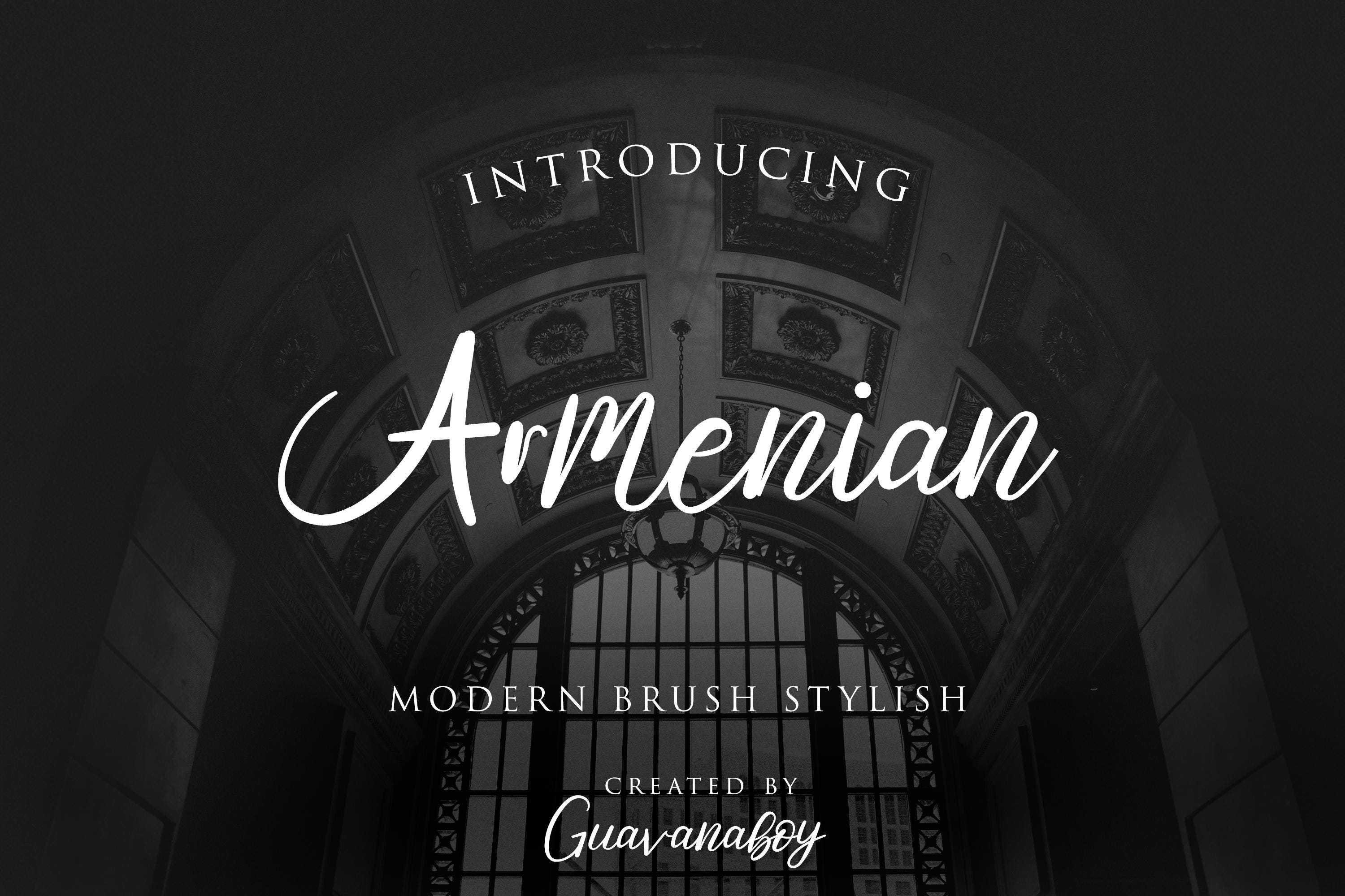 Armenian Brush Font: Romantic Cursive, Modern San Serif (OTF, TTF 