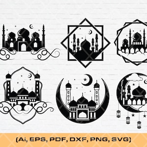 Pacote de silhueta de decoração islâmica, silhueta de decoração de mesquita Masjid SVG, modelo Ramadan Eid Mubarak SVG, png PNGWing