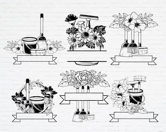 Floral Cleaning Tools SVG: Maid Clipart Bundle (Digital Files)