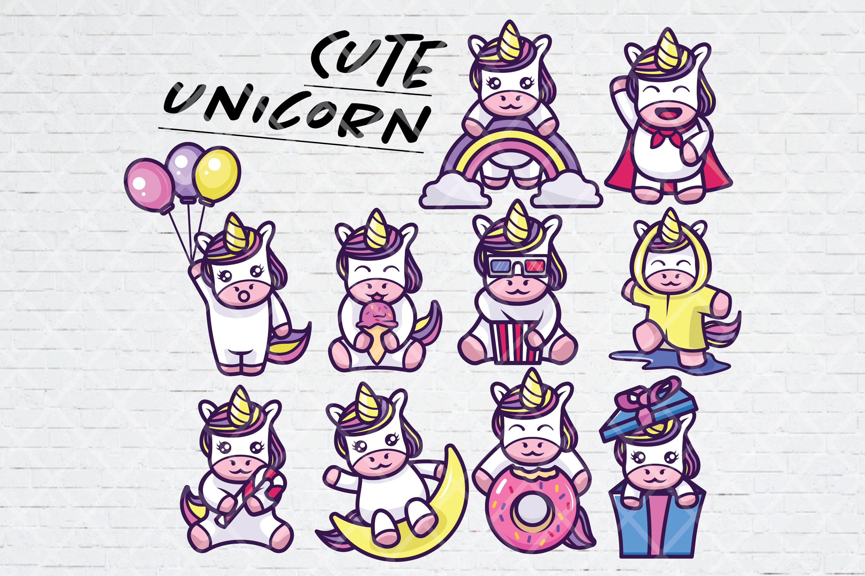 Cute Kawaii Baby Unicorn SVG PNG Files Bundle for Cricut: - Etsy