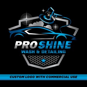 Logo personalizzato per autolavaggio e cura dell'auto blu, logo personalizzato per la cura dell'auto, logo automobilistico SVG PNG, loghi personalizzati per il download digitale del tuo marchio.