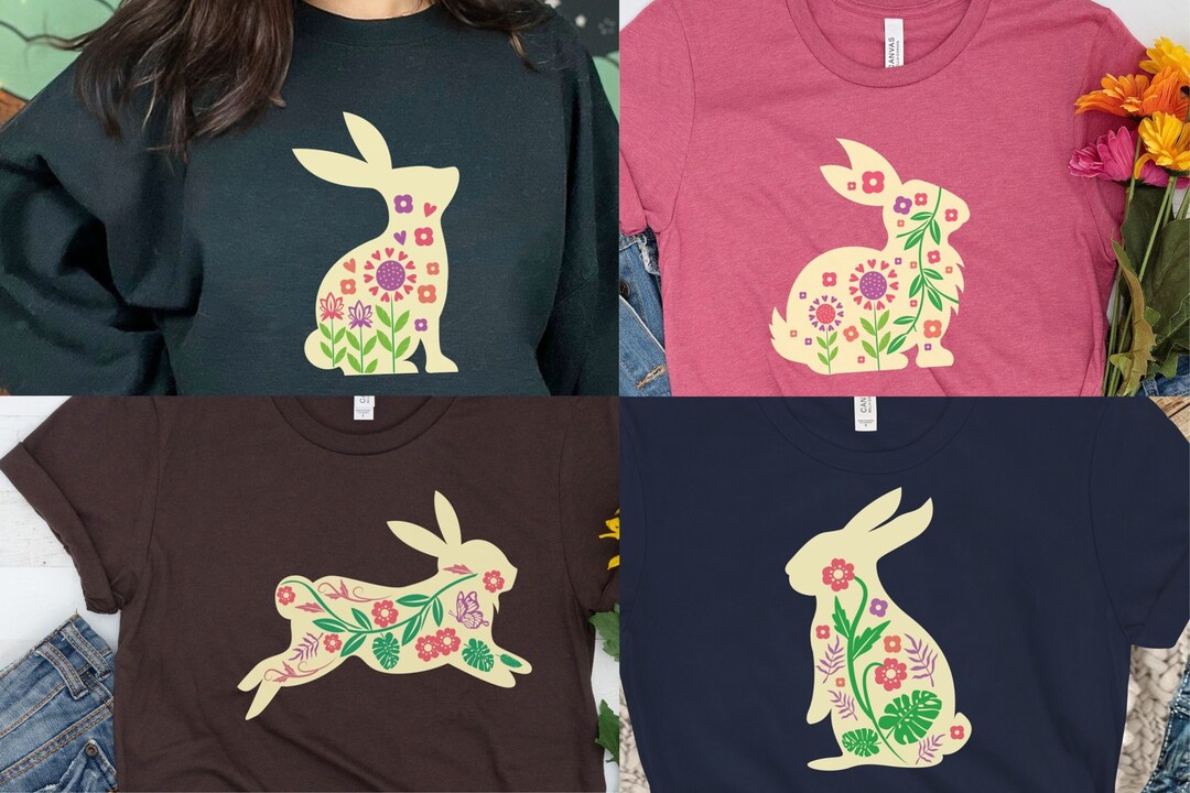 Floral Easter Bunny SVG PNG Bundle, Cute Bunny Silhouette, Easter Bunny ...