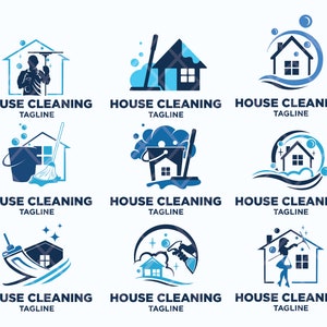 12 House cleaning service logo bundle: pre made design files for real estate business or home washing