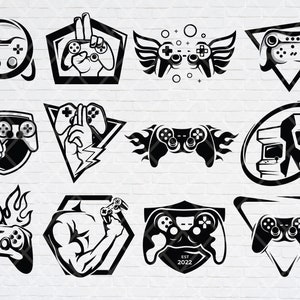 Retro video game console logo design SVG bundle: Instant download cliparts for gamer tournament.