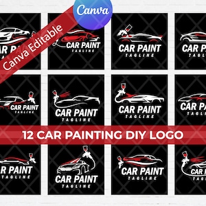 12 Canva-sjabloon auto-logo, autolakservice-brandingkit, aanpasbaar Canva-ontwerp voor doe-het-zelf schilderij