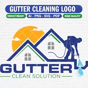 Modello di progettazione del logo per la pulizia delle grondaie, logo dei servizi di pulizia delle grondaie, logo dei servizi di pulizia della casa, file PNG SVG per la pulizia delle grondaie per cricut