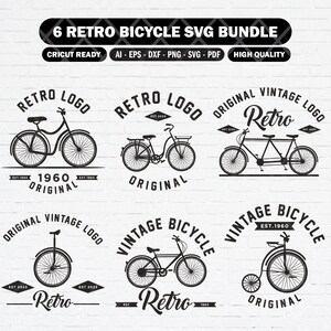 Set von Retro-Fahrrad-Clipart, Retro-Vintage-Fahrrad SVG PNG, Radsportdesign für Shirt oder Aufkleber. Fahrrad-Silhouetten zum sofortigen Download.