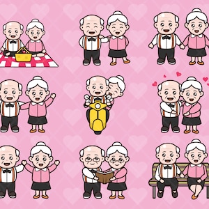 Set of Elderly Couple, Valentine Day Elder Couple SVG PNG, Grandparent Couple for Cricut