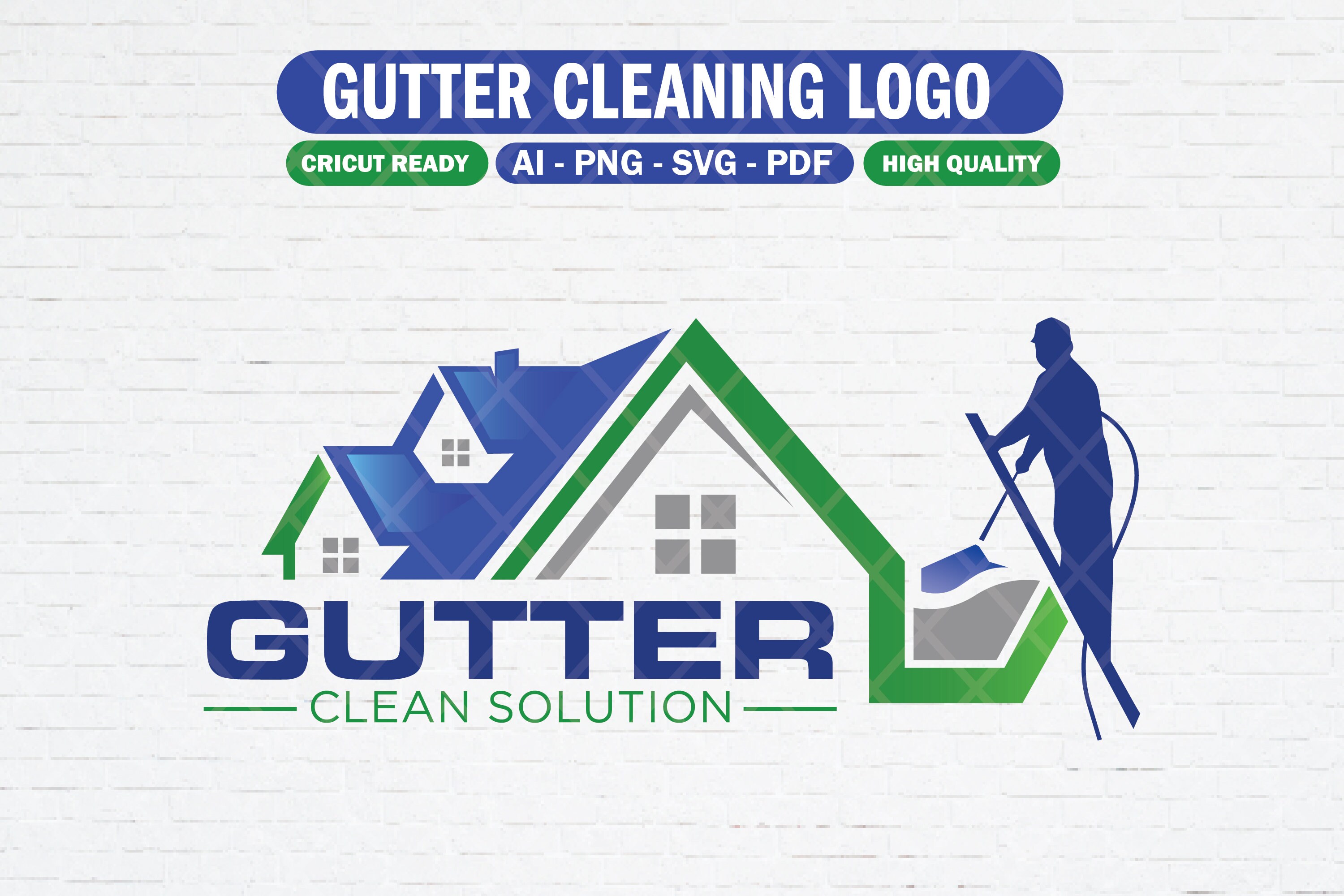 Modèle de conception de logo de nettoyage de gouttière, logo de services de nettoyage de gouttières, logo de services de nettoyage de gouttière, fichi