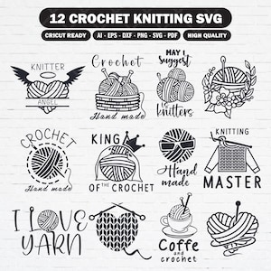Ensemble de svg au crochet, autocollant png de citation au crochet svg, illustration vectorielle au crochet avec un usage commercial pour les fichiers coupés.