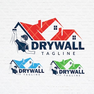 Drywall Logo, Custom Logo Design, Drywall Personalized Logo Design, Home Improvement Logo, House Repair Logo Design