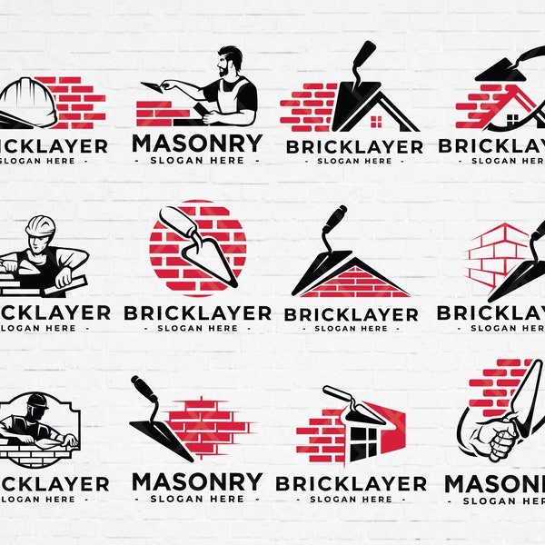 Bricklayer house template svg, Masonry silhouette svg, House property svg template, Construction svg bundle. SVG PNG for cut files.