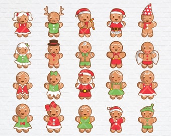 Cute Christmas Gingerbread man SVG PNG Files Bundle, Xmas Traditional Cookies Clipart Template