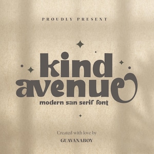Kind Avenue - Fonte San Serif moderna, fonte retrô, fonte de pôster, fonte de logotipo, fonte de mídia social, fonte Canva, fonte Swash e ligaduras.