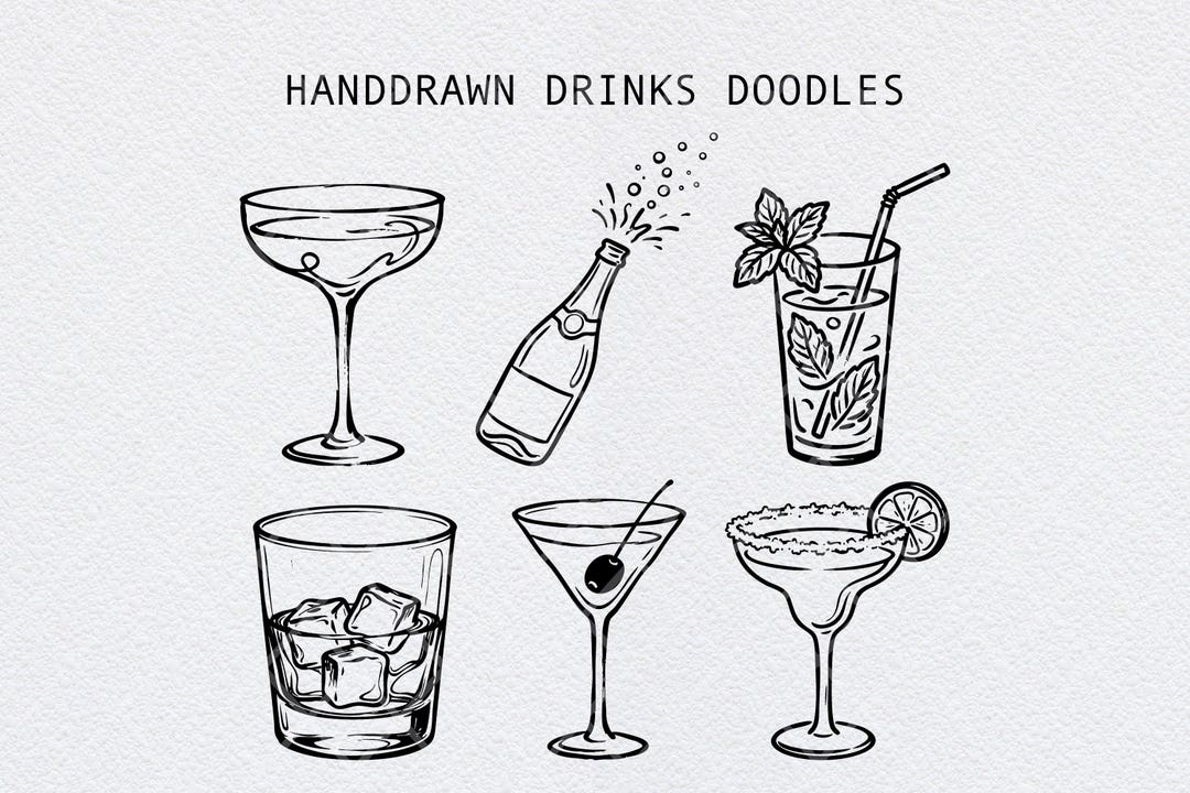 Hand Drawn Cocktail Drink Illustrations, SVG PNG Clipart (digital ...