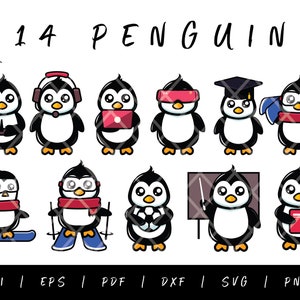 14 Süße Chibi Pinguin Cartoon Collection: SVG PNG Kawaii Pinguin Sublimation Design Dateien für Cricut