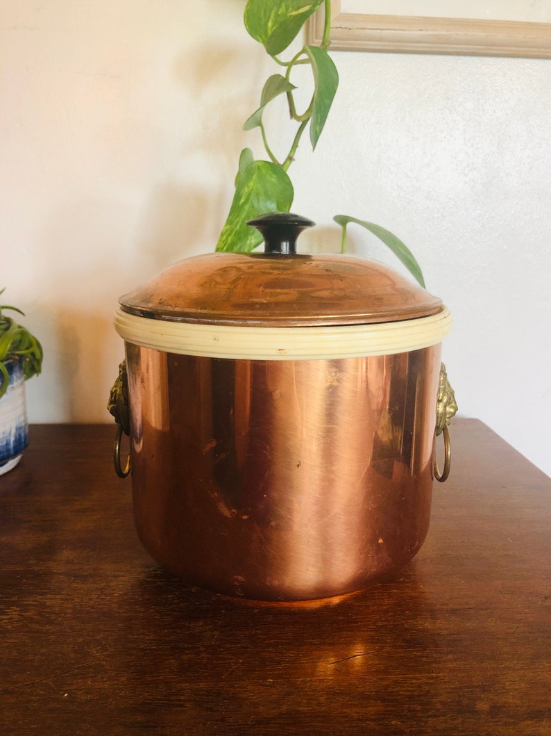 Vintage Copper Ice Bucket/ Lions Head/ Bar Cart/mid Century Etsy