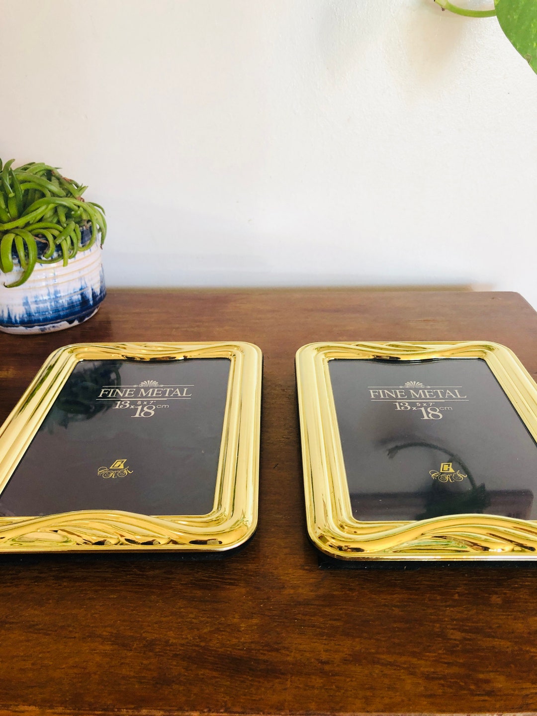 Fine Metal/ Brass Gold Picture Frames/ 1990's Vintage Decor/home Decor/2 5x7 Picture Frames/boho