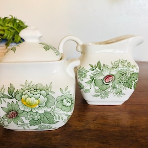 Enoch Wedgwood Kent green pheasant sugar bowl and creamer/Vintage english set/coffee creamer and sugar bowl/ collectibles/rare English China