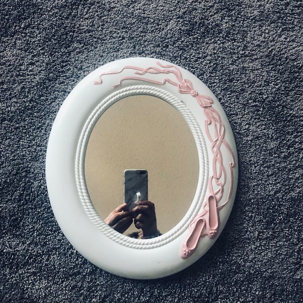 Vintage Ballerina Oval mirror with two small mirrors/ girls room mirror/ little dancer mirror/ white and pink mirror/