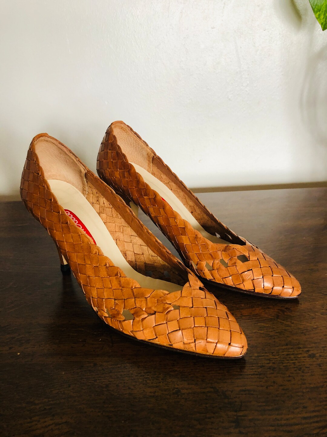 Vintage Brown Woven Leather Heels/ Bandolino High Heels/ Etsy
