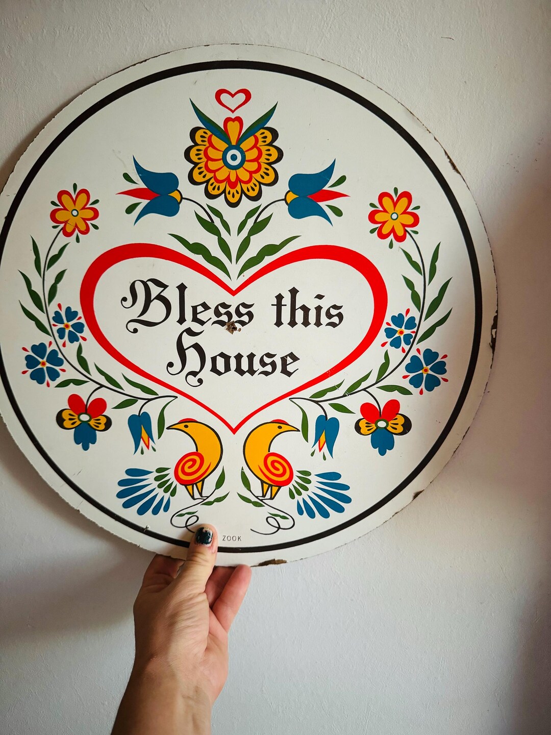Vintage Dutch Bless This Home Jacob Zook Hex Sign/ 151/2
