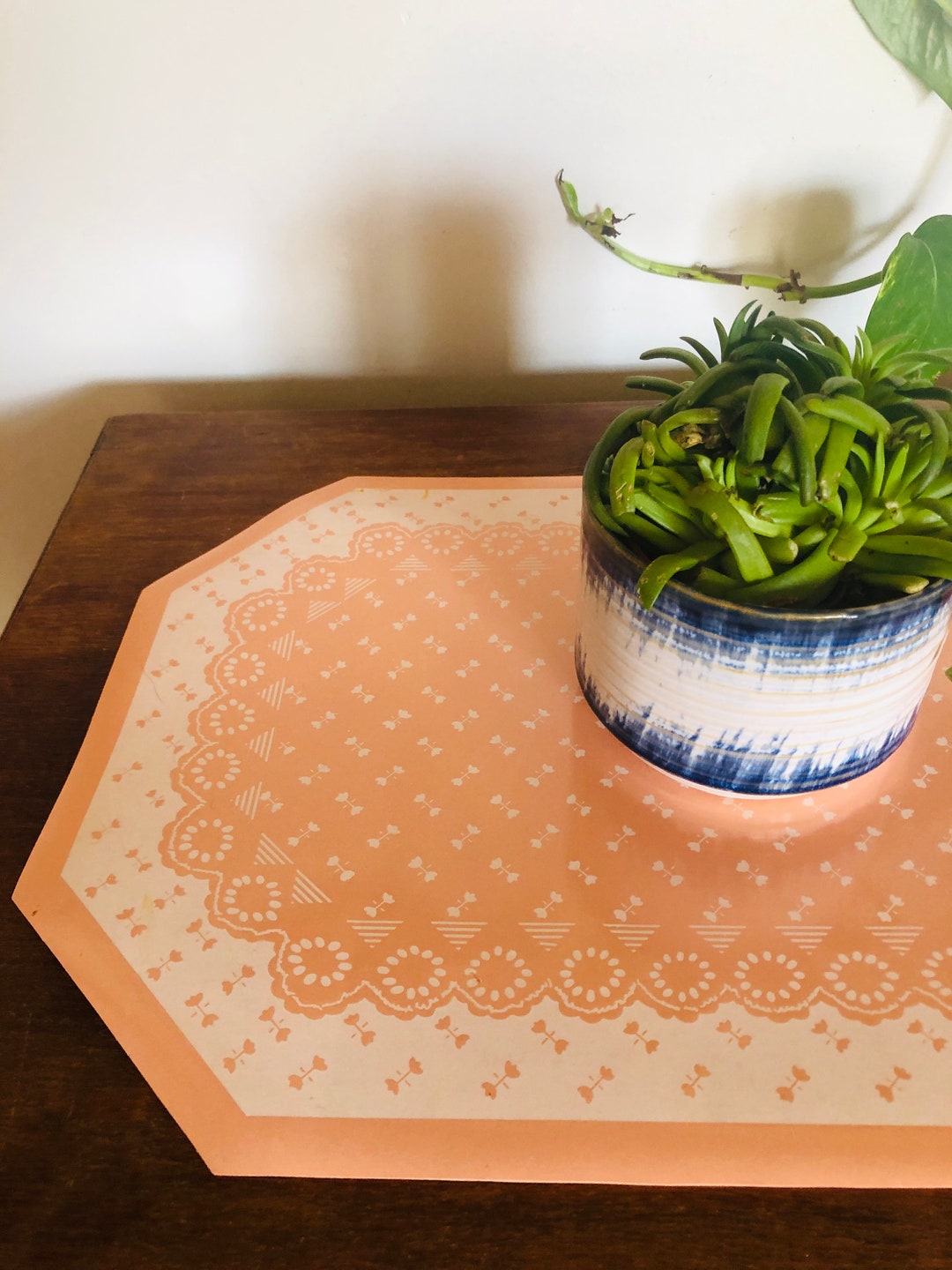 Peach Vintage Dinner Placemats/ 80's Dining Decor/ Bohemian Style
