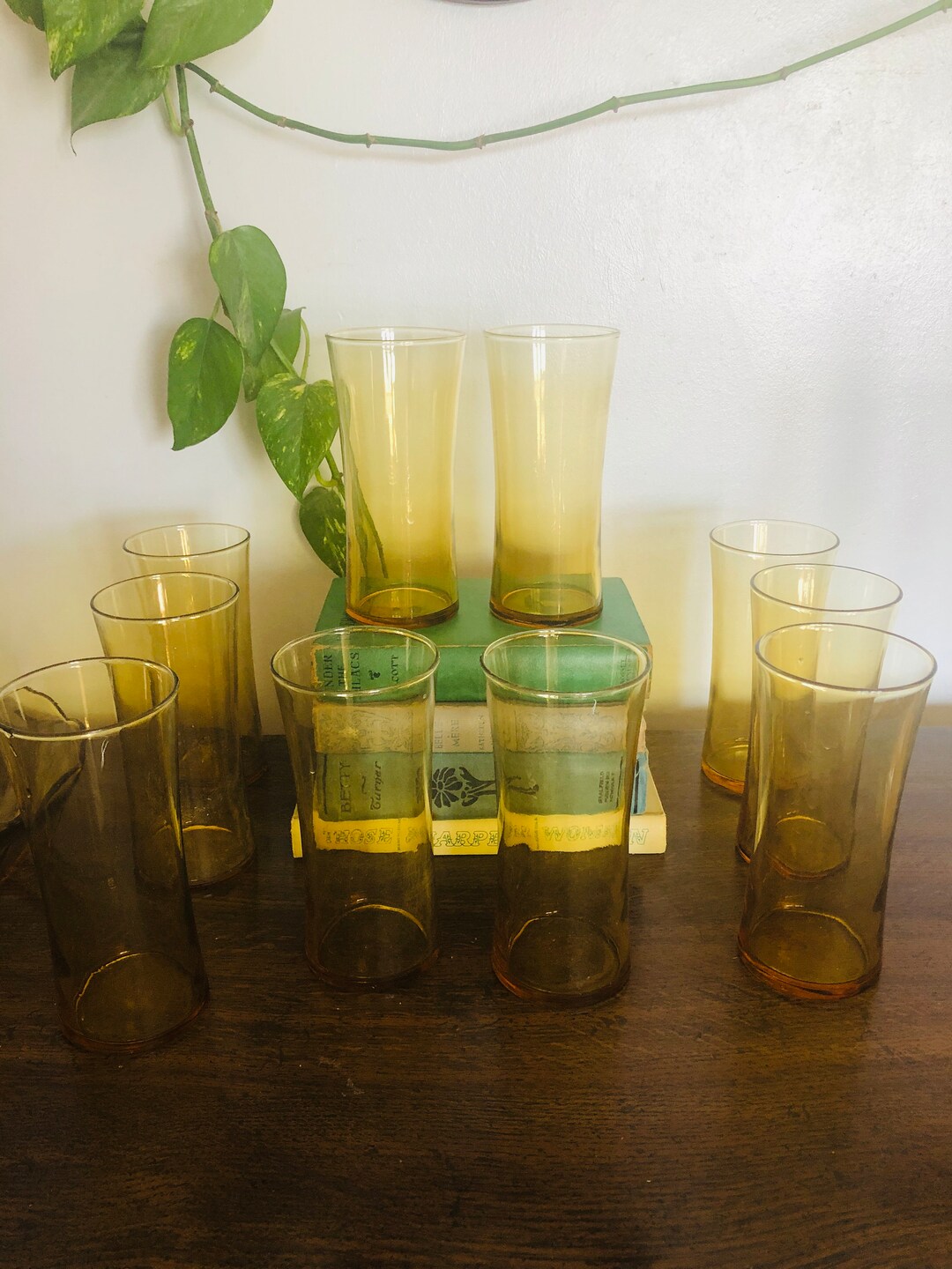 Yellow Tinted Vintage Glass Tumblers/ Libby Glasses/ Matching Yellow