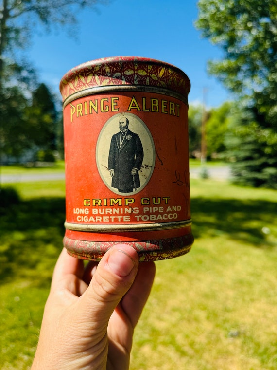 vintage prince albert tobacco can Crimp Cut Cigarettes Tin Long Burning Pipe Old Auction #173672 [Tinmaster]