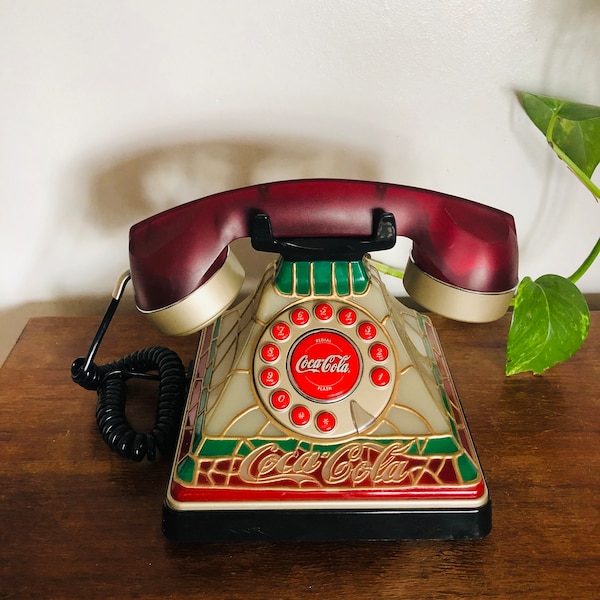 Vintage Holiday Coca Cola Telephone/Collective Coca Cola Retro Phone/  Stainless glass like Phone/Novelty Phone/Red and Green Phone/