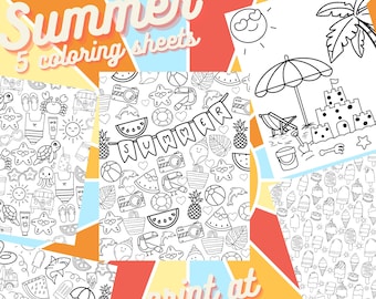 Summer Coloring Pages, Kids Coloring Sheets, Digital Download, Printable
