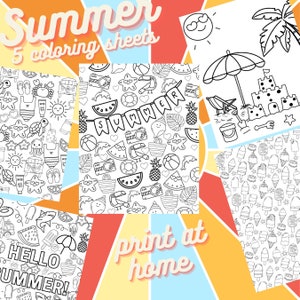Summer Coloring Pages, Kids Coloring Sheets, Digital Download, Printable