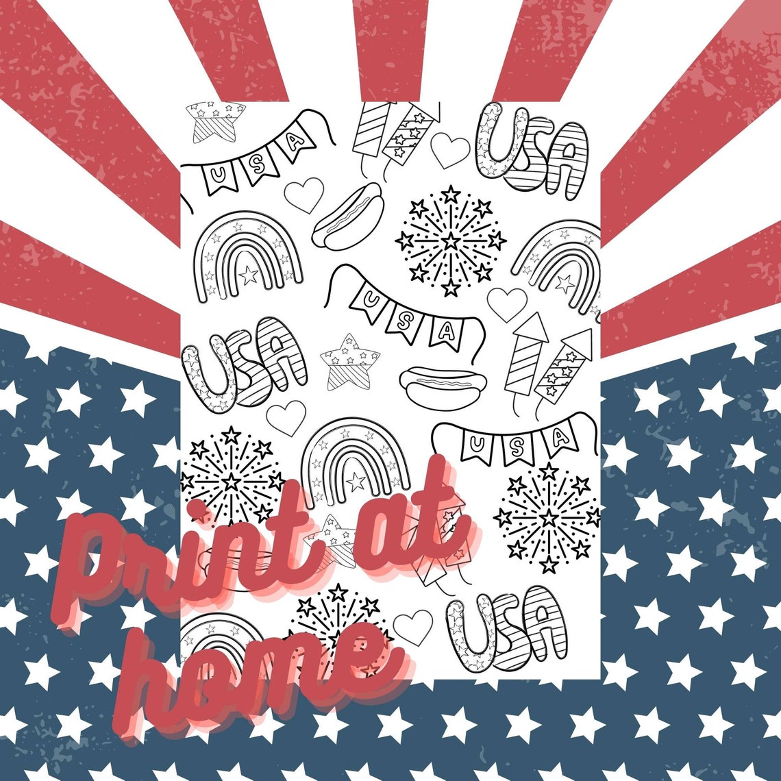 Stars and Stripes Printable Coloring, 4th of July Coloring Sheets - Etsy