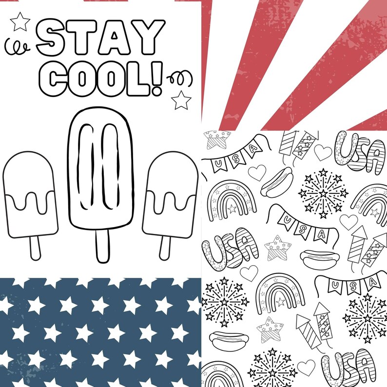 Stars and Stripes Printable Coloring, 4th of July Coloring Sheets - Etsy