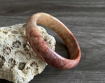 63.2mm / 2.49 inch Fossil Coral Bangle in Feather like pattern  with red and yellow colors