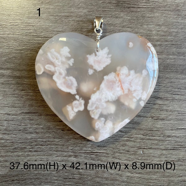 Heart Shape Sakura Cherry Blossom Agate Pendant Necklace