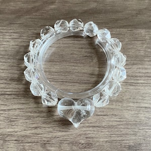 Prism cut Clear Quartz Crystal Bracelet with Heart