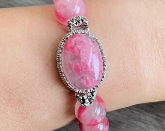 13.0mm Sakura Rain Rhodonite Bracelet With Sakura Rain Charm