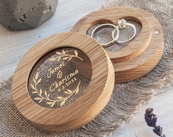 Wedding ring box for ceremony, Wooden ring holder persanalized, rustic engraved ring pillow alternative, custom wooden ringbox USA 1102