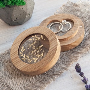 Personalized Wedding Ring Box | Ring Bearer with Acrylic Lid & Wood Base | Engraved Ring Box for Engagement Wedding Ceremony