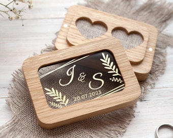 Caja de anillo de boda para ceremonia, caja de anillo de compromiso, almohadas portadoras de anillos de madera personalizadas, soporte de anillo de montañas personalizado, caja portadora de anillos