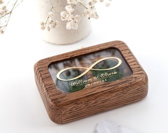 Boîte à anneaux alternatifs Quad clear pour cérémonie de mariage | boîte porteuse d’anneaux | personnalisée Double anneau de bois oreiller | Proposition ou cadeau de couple de fiançailles