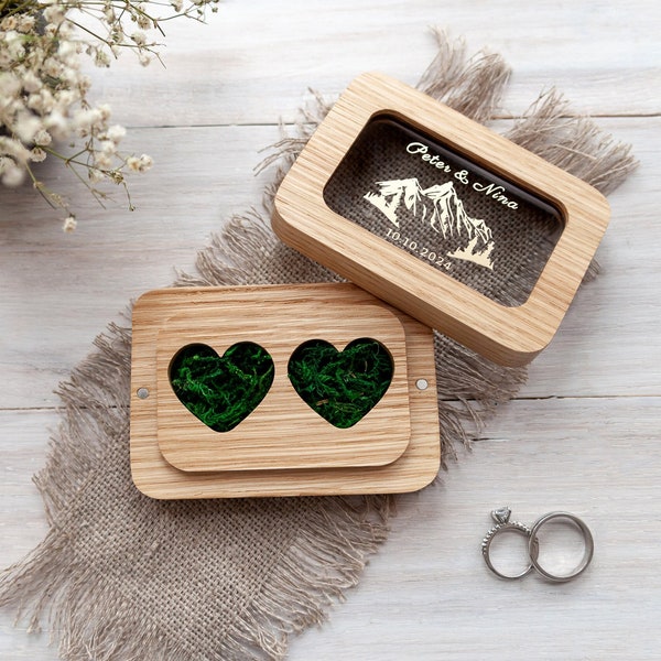 Ringkissen Mountain Ring box for wedding ceremony, custom wood ring bearer pillows, Personalized rustic ring holder, ringbox hochzeit 06.02