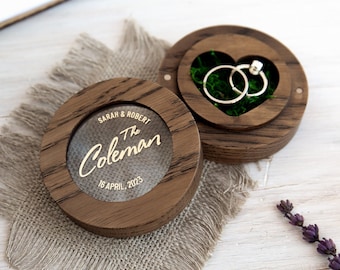 Ring Bearer box for wedding ceremony, alternative Ring Dishes, engagement ring box wood, rustic engraved ring box, 2nd anniversary gift