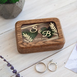 Ringschatulle aus Holz für die Trauung, Ringkissen aus Holz mit Ringkissen und Ringkissen für Hochzeiten Dark