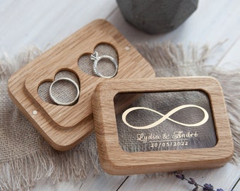 Caja de anillos de madera para ceremonia de boda, almohadas portadoras de anillos de madera personalizadas, caja de anillos de compromiso de sol Hölzerne Ringbox Infinity de boda personalizada
