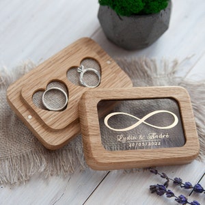 Wooden Ring box for wedding ceremony, custom wood ring bearer pillows, Personalized wedding Hölzerne Ringbox Infinity sun engagement ringbox