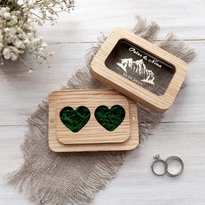 Wedding Ring box for ceremony, engagement ring box, custom wooden ring bearer pillows, Personalized mountains ring holder, ring bearer box zdjęcie 5