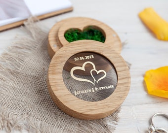 Customized Ring holder for wedding ceremony | ring pillow wooden, 1st anniversary gift for wife, personalized heart engagement ring box